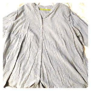 Blue and white striped long sleeve button up